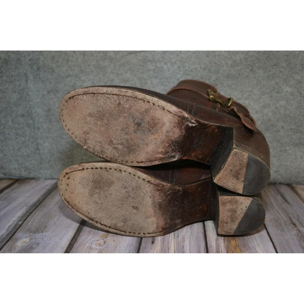 Frye Boots Womens‎ Size 9 B Brown Leather Ankle Buckle Booties Malorie Knotted